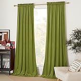 NICETOWN Olivgrüne Samtvorhänge für Wohnzimmer (2 Paneele, 132,1 cm breit x 228,6 cm lang), wärmeisoliert, geräuschreduzierend, Samtvorhänge für Folie, extra lange Vorhänge für große Türfenster