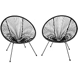 TecTake 800988 2er Set Acapulco Garten Stuhl, Relaxsessel im Retro Design, Indoor und Outdoor, Lounge Sessel für Garten Balkon und Terrasse (Schwarz | Nr. 404405)
