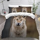 KOOKYY Bettwäsche-Sets 3D Druk Wolf Bettbezug 200x200 Atmungsaktive Mikrofaser Bettbezüge 3 Teilig Wilde Tiere Mit Reißverschluss Und 2 Kissenbezüge 80x80cm Für Teenager