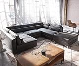 DELIFE Sofa Elio Lederimitat Vintage Anthrazit 300x185 cm mit Hocker Wohnlandschaft