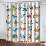 3D Cartoon-Dinosaurier-Englisches Alphabet Muster Vorhang Blickdicht Ösen 2Er Set Modern Thermogardine Für Wohnzimmer Schlafzimmer Verdunklungsvorhänge Kinderzimmer Fensterdekoration 140X110cm (HxB)