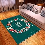 EUPLICCE Weihnachtsteppich, 3D-Weihnachtsmann-Kranzdruck-Bodenmatte, Neujahrs-Wohnzimmer-Eingangs-Schlafzimmer-Dekorative Fußmatte 150x210cm