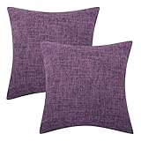 Lewondr Leinen Kissenbezug Kissenhülle 45x45cm, 2er Set Weiche Quadrat Wurfkissen Sofakissen Dekokissen Einfarbige Gewebte Kissenbezüge für Wohnzimmer,Sofa, Schlafzimmer,Auto,Heimtextilien - Lila