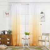 RIJPEX Mode Schatten Gelb Transparent Vorhang, Halb-Transparent Vorhänge, Gradient Fenster Behandlung Rod Pocket Vorhänge Dekorative Vorhänge Für Mädchen Kinder Schlafzimmer 100X270Cm (39X106Inch)