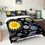 POCHY 3D Bettwäsche Set Cartoon-Planet des Sonnensystems Bettbezug mit Reißverschluss + 2 Kissenbezug 80x80cm Mädchen Jungen Kinder Dekorative Super Weiche Atmungsaktive Hypoallergen Bettbezüge