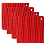 flintronic Topf Untersetzer 4pcs Silikon Topflappen Topfuntersetzer Spülmaschinenfest Hitzebeständigerung Rutschfest und Hitzebeständig bis 250°C, Wabenmuster - Rot