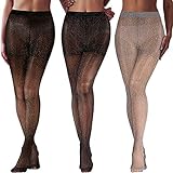 SATINIOR 3 Paar Metallic Strumpfhose Damen Shimmer Strumpfhose Glänzende elastische Strumpfhose mit Hoher Taille (Schwarzgoldgarn, Schwarzsilber, Grausilber)