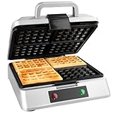 GOURMETmaxx Waffeleisen Belgische Waffeln | Waffelautomat für 4 Belgische/Brüsseler Waffeln, Antihaftbeschichtung, mit Kontrollleuchte, leichte Reinigung | PBT, PP [1200 Watt/Silber]