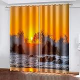 Gardinen Wohnzimmer Schlafzimmer 3D Weiße Wellen Sonnenaufgang Landschaft Muster 240X260Cm(Hxb) 2Er Set Blickdichter Vorhang Kinderzimmer Wohnzimmer Energiesparende Geräuschreduzierende Kindergardi