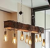 H.W.S Pendelleuchte Holz Pendellampe Industrial Schwarz Hängelampe Vintage Hängeleuchte Kronleuchter Retro Metall Höhenverstellbar für E27 Leuchtmittel für Wohzimmer Esstisch Küche(8 Flamme)