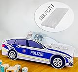 Kids Collective Autobett Kinderbett Jugendbett 80x160 mit Rausfallschutz & Matratze | Polizei Polizeiauto Polizist Kinder Spielbett