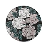 Blüte Floral Rose Weiß Grau Runde Platzsets Abwaschbar Hitzebeständig Tischsets rutschfest Platzdeckchen für Küche Speisetisch