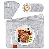 phixilin Filz Tischset, 18er Set Platzset aus Filz Abwaschbar (44x32 cm) mit 6er Untersetzer Rund und 6er Besteckbeutel Tischuntersetzer Platzdeckchen Anthrazit für Abendessen Party - Grau