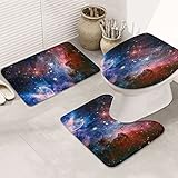 rutschfeste 3 Badteppich Set Vast Galaxy Space Schwarz Bedruckt Fußmatte Dekorative Langlebige rutschfeste Fußmatte Set, Für Wohnzimmer, Wc-Sitz Bezug