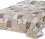 Delindo Lifestyle® Tagesdecke Bettüberwurf Herzen für Doppelbett, Patchwork braun, 240x260 cm