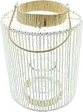 Dekoleidenschaft Windlicht Breeze aus Papierschnur weiß & Bambus, 36 cm hoch, Kerzenhalter mit Windlicht-Glas und Bügel zum Aufhängen, Hänge-Laterne
