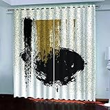 Fenster Vorhänge Wohnzimmer Kinderzimmer Modern Blickdicht Verdunkelungsvorhang Kunst Aus Schwarzem Gold 170X200Cm 2Er Set Blickdichte Gardinen Mit Ösen Thermovorhang Hitzeschutz Schallschutz
