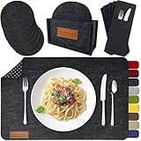 MAHEWA® 6er Set Premium Filz Tischset Platzset mit 6X Glasuntersetzer 1x Halter und 6X Bestecktaschen rutschfest Ab-waschbar Anthrazit 6er Set mit Zubehör