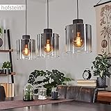 Pendelleuchte Wichita,moderne Hängeleuchte aus Metall/Rauchglas in Schwarz/Rauchfarben,Pendellampe mit Schirmen aus Echtlas/Rauchglas (Ø 19,5 cm),Höhe max. 120 cm, 3-flammig, E27, ohne Leuchtmittel