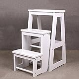 3-Stufen-Hocker Haushaltsleiter Massivholz 3-stufiger Leiter-Stuhl mit doppeltem Verwendungszweck Holzfalten-Innenleiter-Blumenständer (Color : White) Family