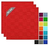 Lashuma 3X Küchentücher Frottee 50x50 cm, Geschirrtücher Rot – Scharlach, waschmaschinengeeignet Waffel Lissabon