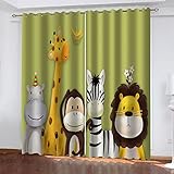 LAMPPE Verdunkelungsvorhang Kinderzimmer Vorhänge Blickdicht H 214 X B 100 cm 3D Digitaldruck Cartoon-Tier-AFFE Ösenschal 2Er Set Vorhang Wohnzimmer Schlafzimmer Thermogardine