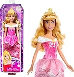 Disney Princess Aurora - Puppe mit typischem Outfit, abnehmbaren Schuhen und Diadem, glitzerndes Oberteil und abnehmbarer Rock mit Muster, lange Haare zum Frisieren, HLW09