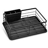 LINFELDT® Abtropfgestell Geschirr Schwarz 43x32cm - TOP GESCHIRRKORB | Geschirrabtropfgestell Schwarz - Geschirrablage für Spüle | Dish Drying Rack Abtropfschale Abtropfgestell Schwarz