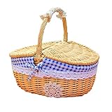 VIXPET Picknickkörbe Aus Weidengeflecht Handgefertigter Picknickkorb Aufbewahrungskorb Oval Camping Weiden Gewebter Picknickkorb Mit Deckel Und Griff-Blue-25 * 18 * 26cm