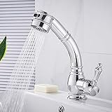 Waschtischarmatur mit herausziehbarer Brause, Badezimmerarmaturen für heißes und kaltes Wasser, Messing, verstellbar, einziehbar, 2 Modi, Badezimmerarmatur