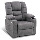 M MCombo elektrische Aufstehhilfe Relaxsessel 7550, mit 3 Motoren getrennt verstellbar, Liegeposition bis 170°, verlängerte Fußstütze, USB, für Senioren Wohnzimmer (Grau-Stoff)