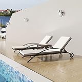 Homgoday Sonnenliegen mit Tisch Gartenliege Relaxliege RattanLiege Liegestuhl Strandliege Freizeitliege Verstellbarer Rückenlehne für Garten Terrasse Pool Poly Rattan Braun