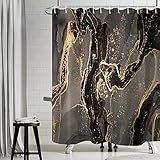 Duschvorhang Schwarz Gold, Uiiooazy Duschvorhang Marmor Optik Abstrakte Marmoriert Duschvorhäng Badewanne Anti Schimmel Wasserdicht Polyester Stoff Waschbar Blickdicht Bad Vorhang mit Ringen 180x180cm