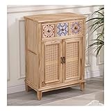 Rattan-Schrank, Akzentschrank, Schuhkonsolenschrank, Eingangsschrank, mit Aufbewahrungsschrank mit Rattan-Dekortüren für Küche, Esszimmer, Wohnzimmer, Flur, Büro, Eingangsbereich, Schlafzimmer (Color