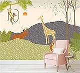 XLMING Handgezeichneter Tierwald Kinder-Wandbild 3D-Vlies-Badezimmer-Tapete-430cm×300cm
