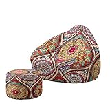 Treer Sitzsack mit Lehne und Hocker mit Ohne Füllung Großes Sofa Lazy Lounger Sitzsack Stuhlbezug Indoor Sitzsack Abdeckung für Kinder und Jugendliche (70x80+20x30cm,Boho 9)