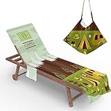 Chickwin Schonbezug für Gartenliege Frottee Liegenauflage mit Kapuze | Strandliegenauflage mit 2 Taschen Stuhl Strandtuch für Gartenliege Liegenauflage,Sonnenliegen (75x210cm,Camping7)