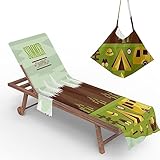 Chickwin Schonbezug für Gartenliege Frottee Liegenauflage mit Kapuze | Strandliegenauflage mit 2 Taschen Stuhl Strandtuch für Gartenliege Liegenauflage,Sonnenliegen (75x210cm,Camping7)