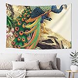 Orientalischer Pfau auf Blume Baum Dekor Wandteppich für Hintergrund Schlafzimmer Wohnheim Wohnzimmer Dekor mit Wandbehang Zubehör (127,7 x 152,4 cm)