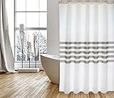 MSV Cotexsa by Premium Anti-Schimmel Textil Duschvorhang - Anti-Bakteriell, waschbar, 100% wasserdicht, mit 12 Duschvorhangringen - Polyester, „Jessen“ Weiß Grau 180x200cm – Made in Spain