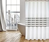 MSV Cotexsa by Premium Anti-Schimmel Textil Duschvorhang - Anti-Bakteriell, waschbar, 100% wasserdicht, mit 12 Duschvorhangringen - Polyester, „Jessen“ Weiß Grau 180x200cm – Made in Spain
