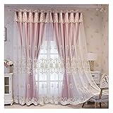 CALMR Bestickte Verdunkelungsvorhänge für Schlafzimmer im europäischen Stil, luxuriöse Blumenfenstervorhänge, Verdunkelung, Schwerer Vorhang für Wohnzimmer, 1 Paneel VIIPOO,Pink-W350*H270cm