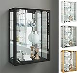 VCM Wandvitrine Hängevitrine Glasvitrine Wand Schaukasten Vitrine Glas Udina Spiegel Schwarz