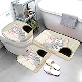 3 Teilig Badematten Set Maus Flauschige Mikrofaser Wohnzimmer Badezimmerteppich Animation Tier rutschfeste Waschbar Badteppich U FöRmiger Konturteppich Toilettendeckel 40x60