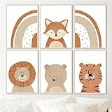 6 Stück Abstrakte Fuchs Löwe Tiger Bär Regenbogen Poster Drucke Leinwand Malerei Kinderzimmer Wandkunst Kinder Babyzimmer Schlafzimmer Heim Dekoration Kunstwerk-30 * 45Cm/12 * 18 Zoll (Ungerahmt)