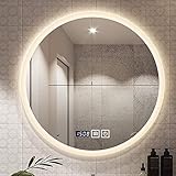 CATANK Großer runder LED-Badezimmerspiegel, beleuchteter Spiegel, wandmontierter Kosmetikspiegel mit Smart-Touch-Taste, beschlagfrei, dimmbarer Schminkspiegel, 3 Farbtöne einstellbar