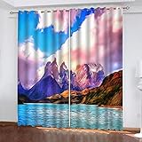 GSKOQD Gardinen Kinderzimmer Blickdicht - 2 Stück 260X214Cm (B X H) 3D Digitaldruck Cartoon-Bergseelandschaft Vorhang Verdunklungsvorhänge Schlafzimmer Wohnzimmer Ösenschal Kinder Thermovorhang