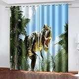 Vorhang Wärmeisolierend 3D Grausamer Dinosaurier 2 Set 200x214 Cm Verdunklungsvorhänge, Dicke Und Schwere Vorhänge Kälteschutz Thermovorhang Mit Ösen, Blickdichte Gardinen Schlafzimme Wohnzimmer