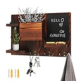 MaxEarn Schlüsselbrett mit Ablage & Kreidetafel, Briefhalter Schlüsselhalter, Wand Schlüsselhaken, Holz Wandregal für Schlüsselanhänger Organizer, für Eingang, Wohnzimmer, Flur, Küche, Büro