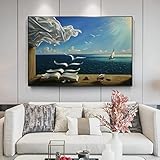 Salvador Dali Gemälde „The Waves Buch Segelboot Wandgemälde auf Leinwand Surrealismus Kunst Schwarz gerahmte Wandkunstbilder 75 x 100 cm/30 x 39 Zoll mit schwarzem Rahmen